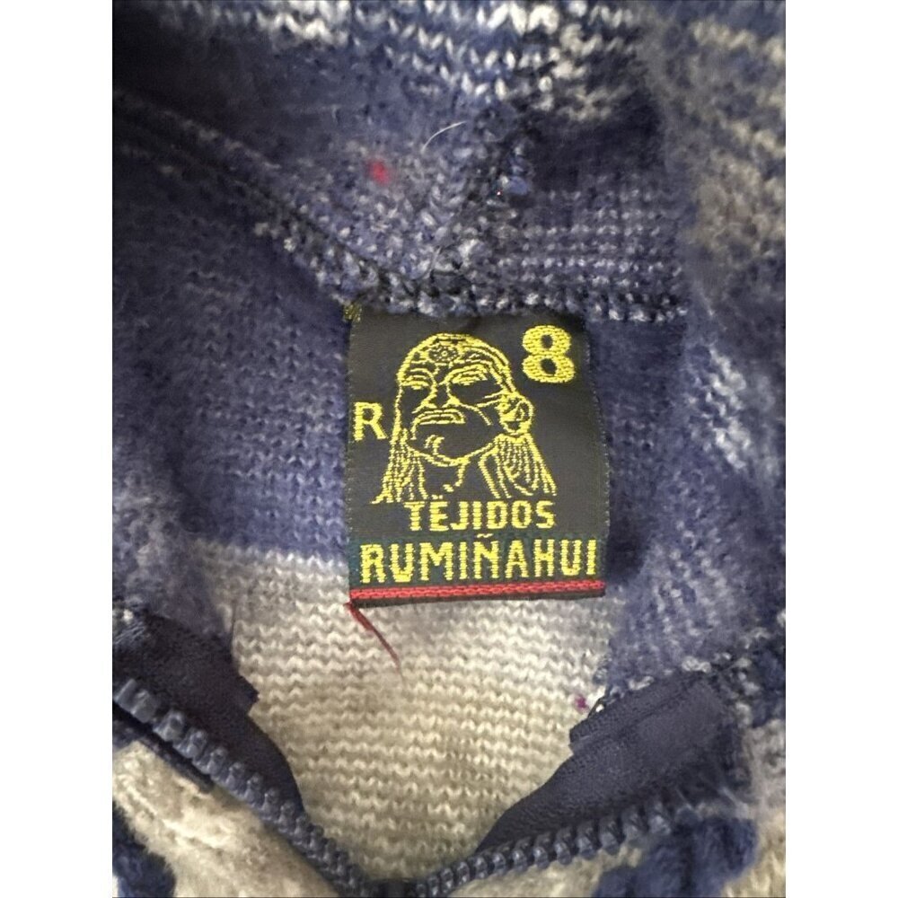 Tejidos Ruminahui Blue White Alpaca Hoodie Zip Sweater Jacket Unisex Kids size 8 - Picture 4 of 6